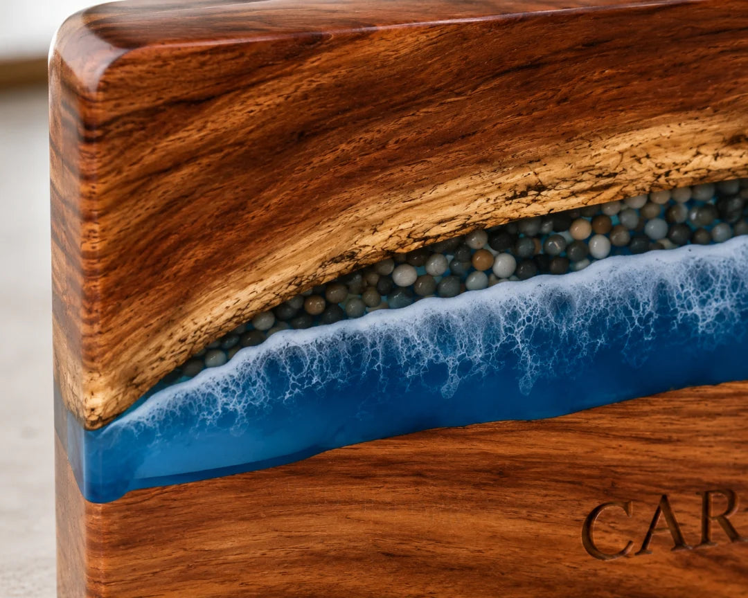 Coastal Line Ocean Blue and Pearl White Epoxy Business Card Holder BC06