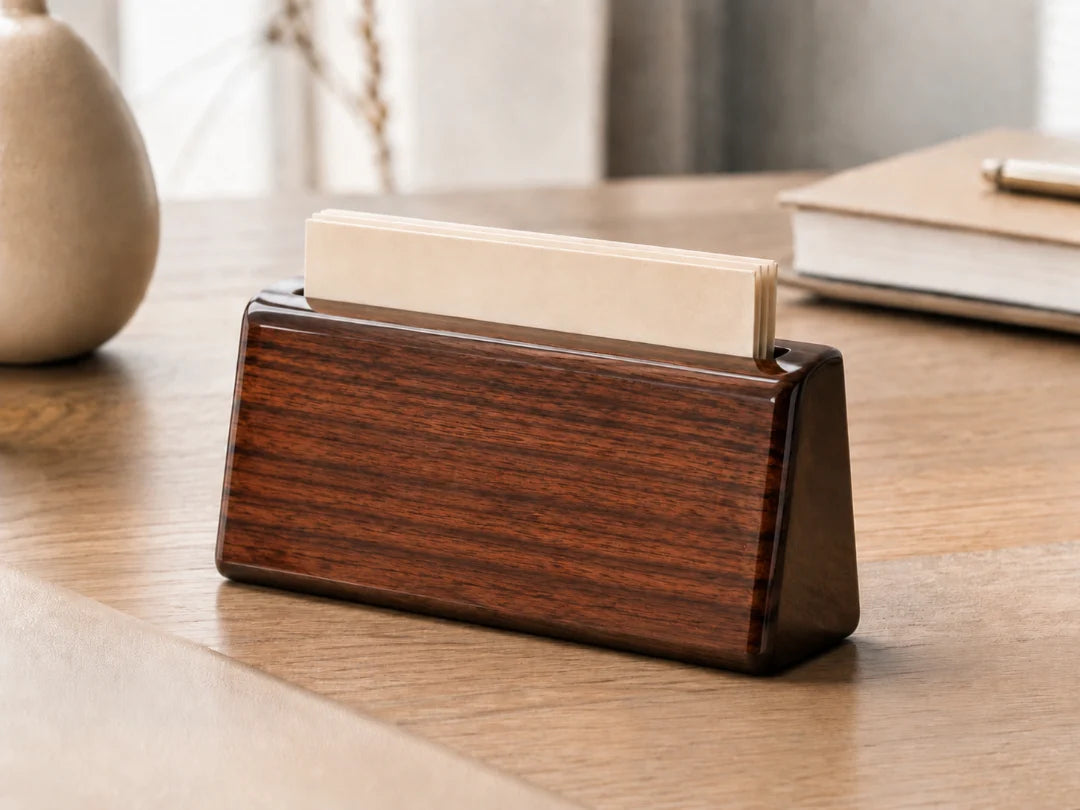 BC08 Clear Reserve smoky clear epoxy business card holder with handcrafted resin and natural-grain detail