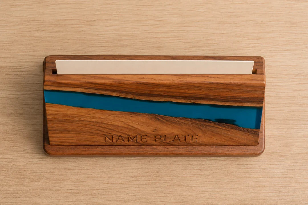 Teal Horizon Turquoise Epoxy Nameplate and Card Holder BC09