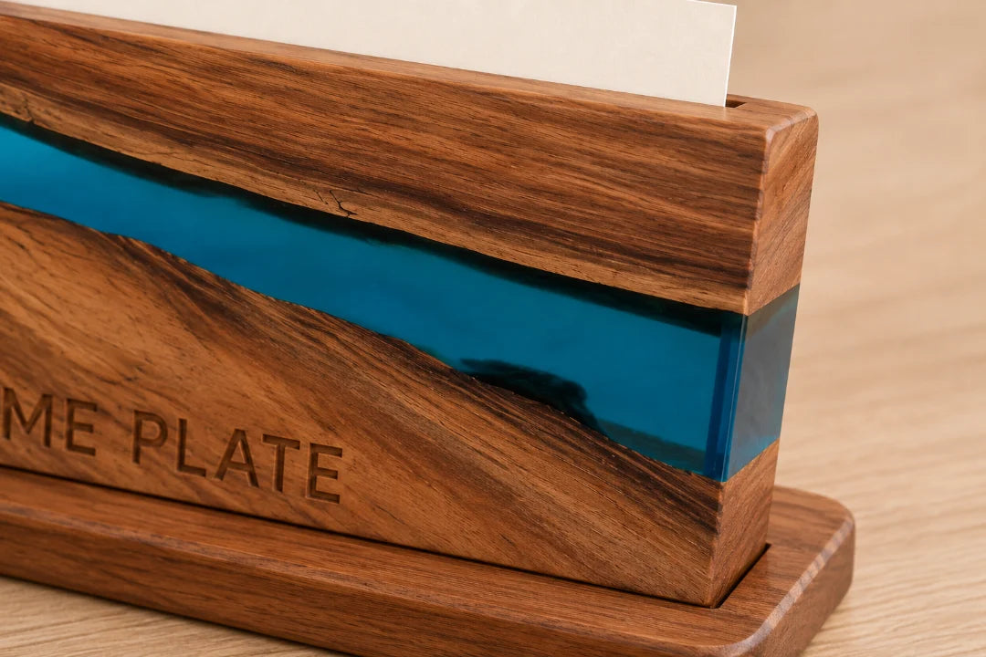 Teal Horizon Turquoise Epoxy Nameplate and Card Holder BC09