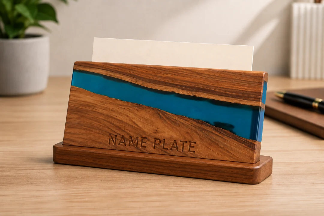 Teal Horizon Turquoise Epoxy Nameplate and Card Holder BC09