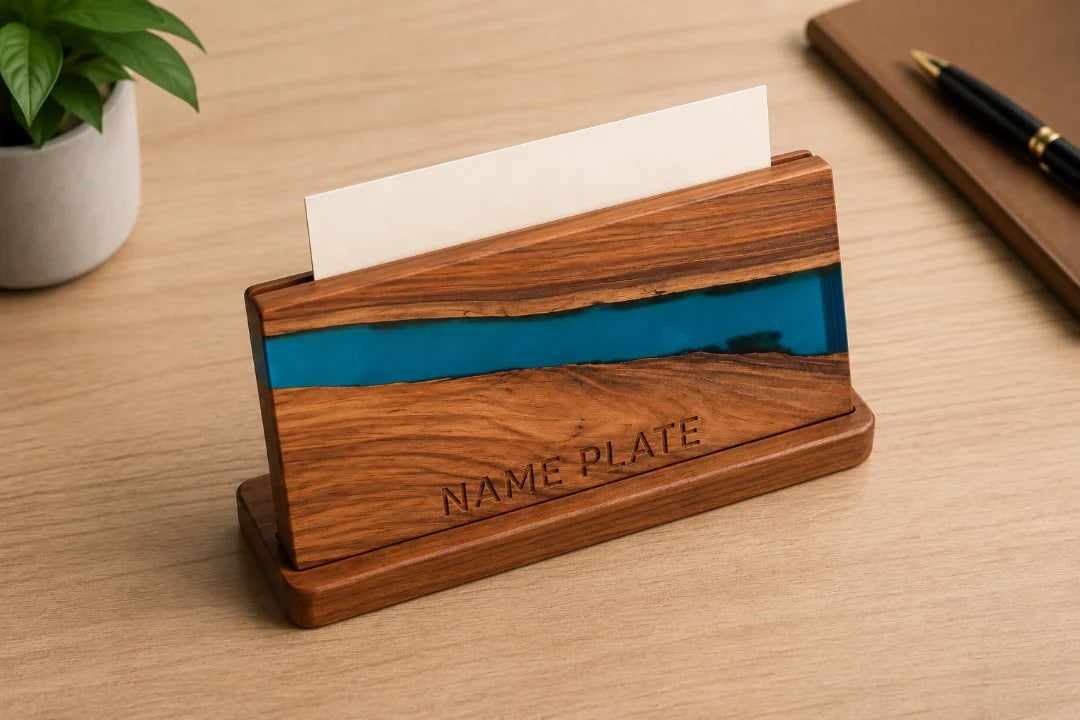 Teal Horizon Turquoise Epoxy Nameplate and Card Holder BC09