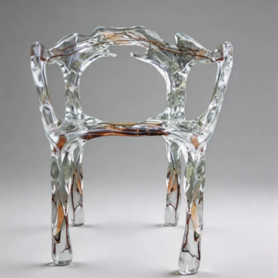CH03 crystal×clear resin armchair with warm branch×like inclusions