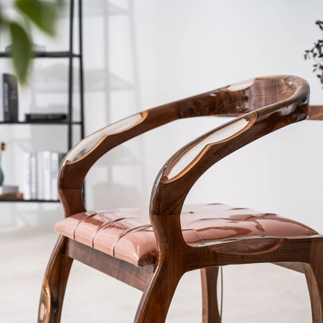 Cognac Leather Solid Wood Armchair CH05