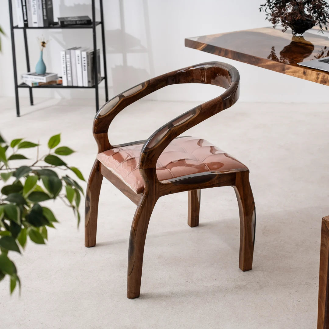 Cognac Leather Solid Wood Armchair CH05