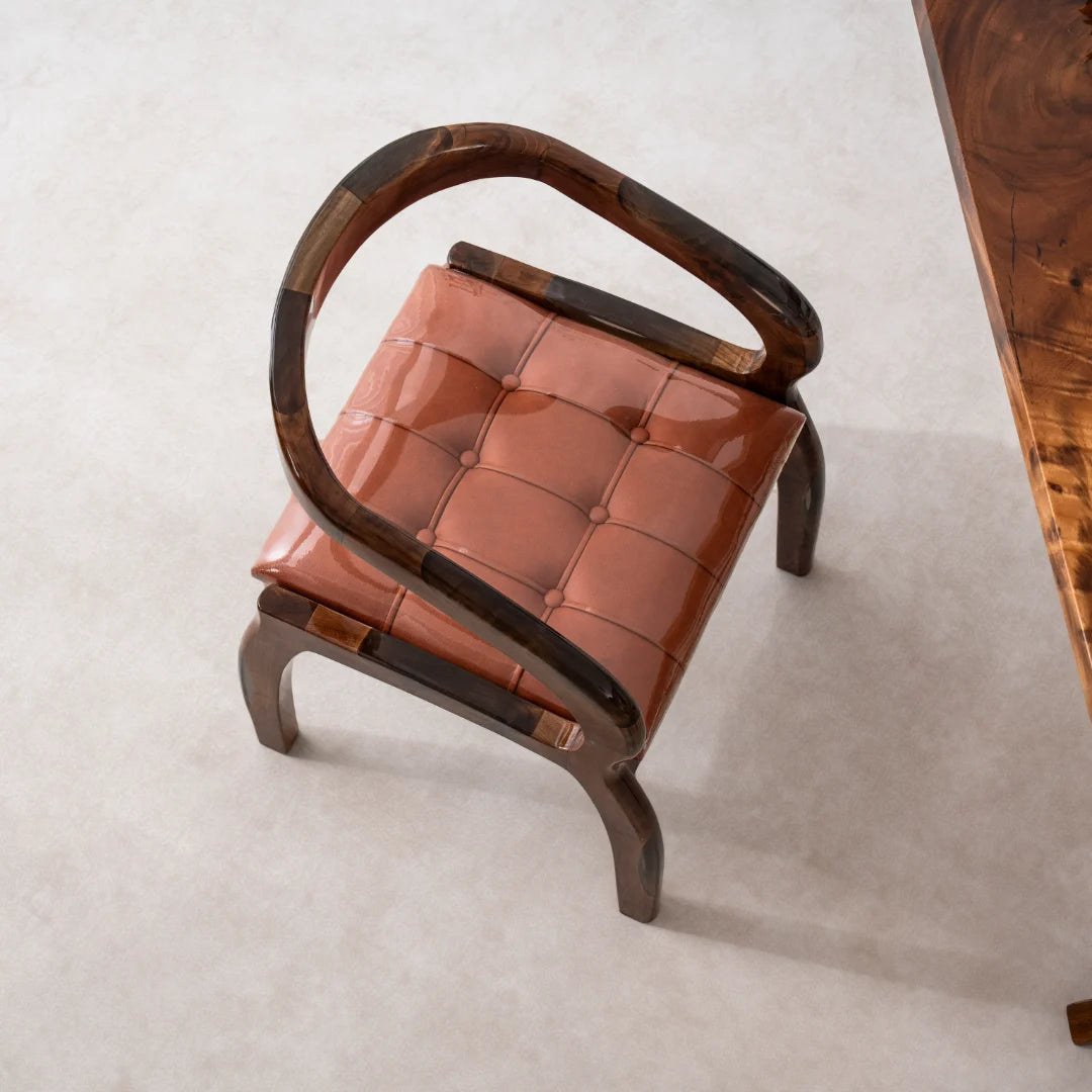 Cognac Leather Solid Wood Armchair CH05