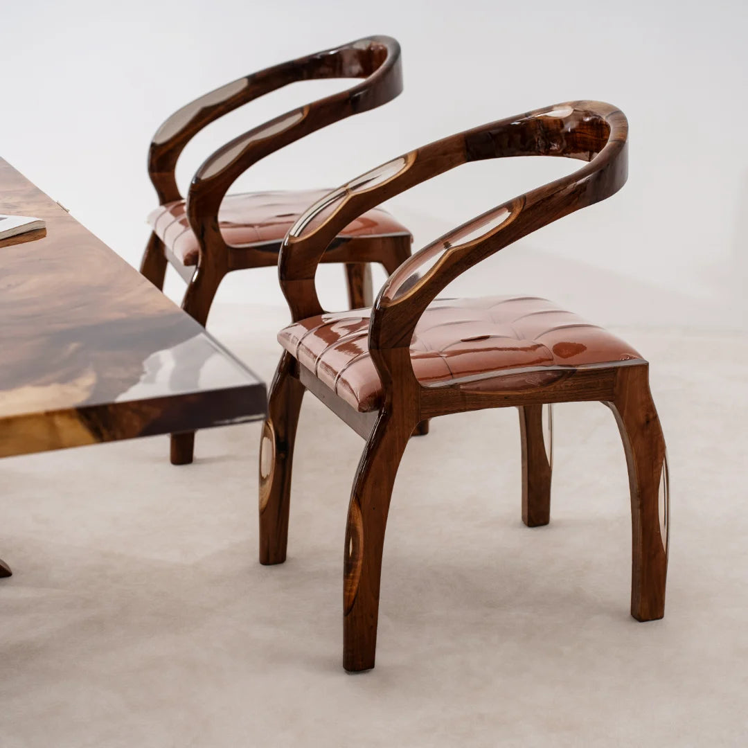 Cognac Leather Solid Wood Armchair CH05