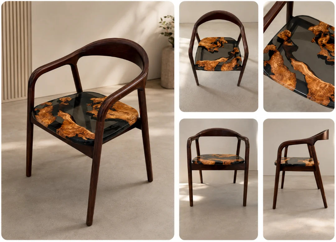 Black Burl Inlay Solid Wood Armchair CH10