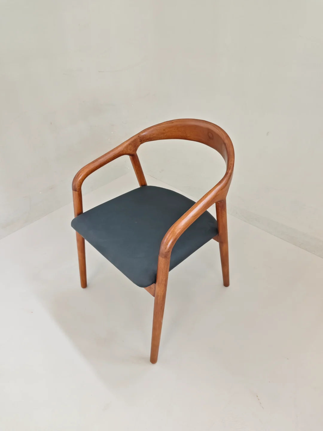 Black Leather Solid Wood Armchair CH12