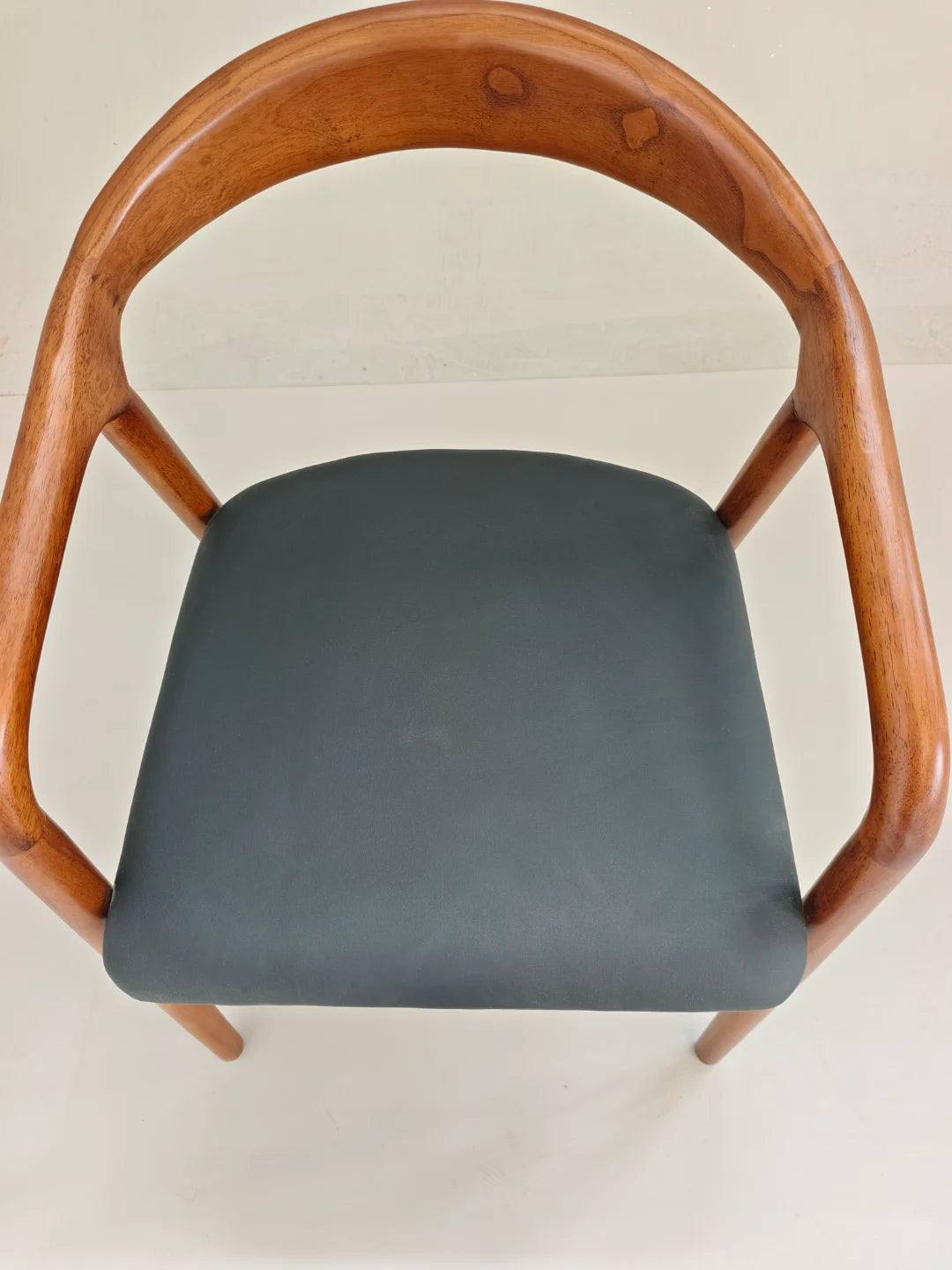 Black Leather Solid Wood Armchair CH12