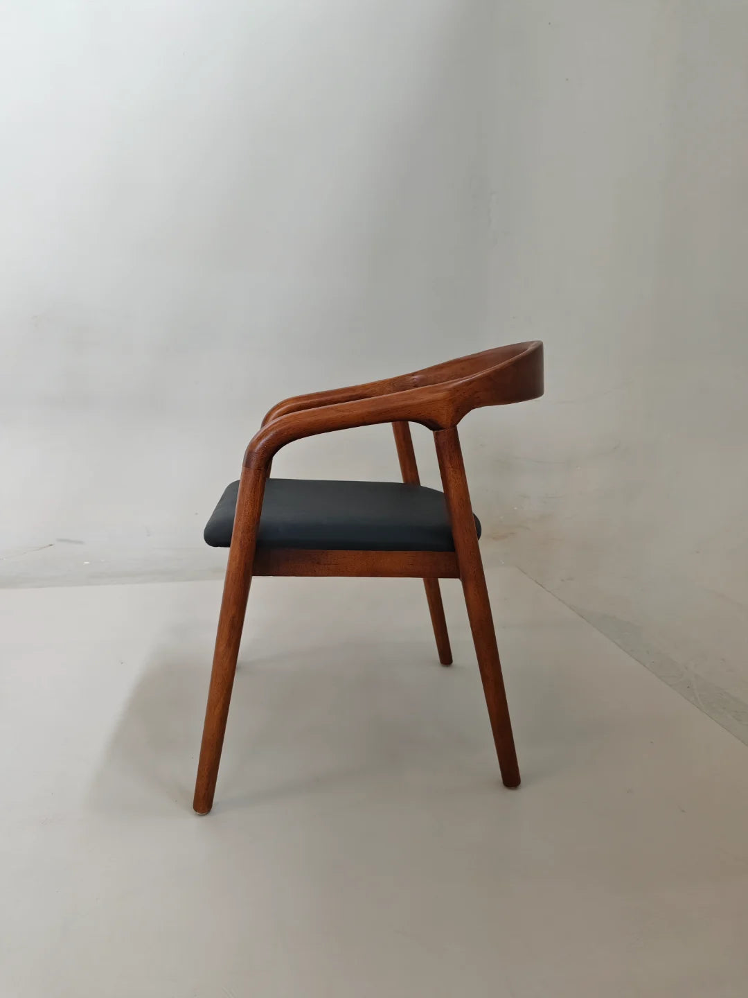 Black Leather Solid Wood Armchair CH12