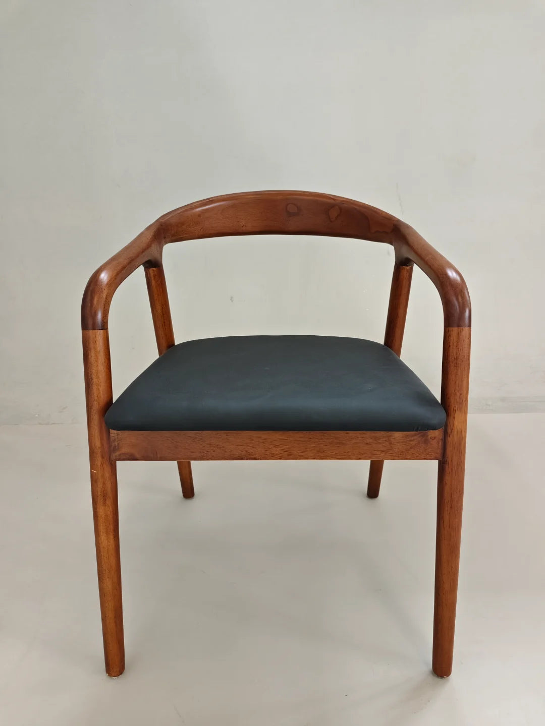 Black Leather Solid Wood Armchair CH12