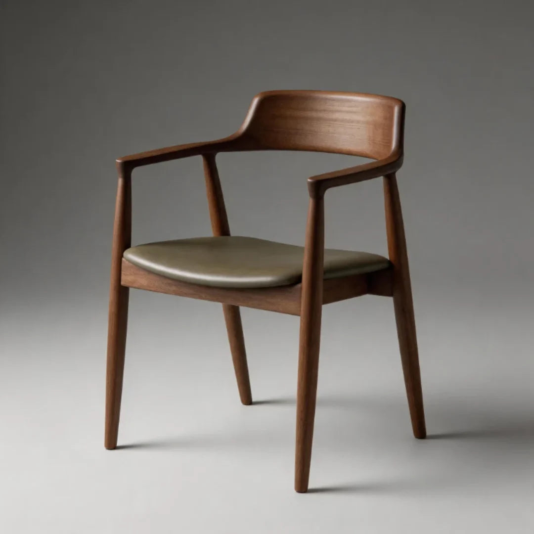CH15 wood armchair with angular arms and warm gray upholstered cushion