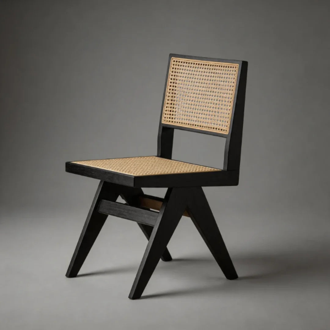 CH16 black wood dining chair with natural woven cane seat and back