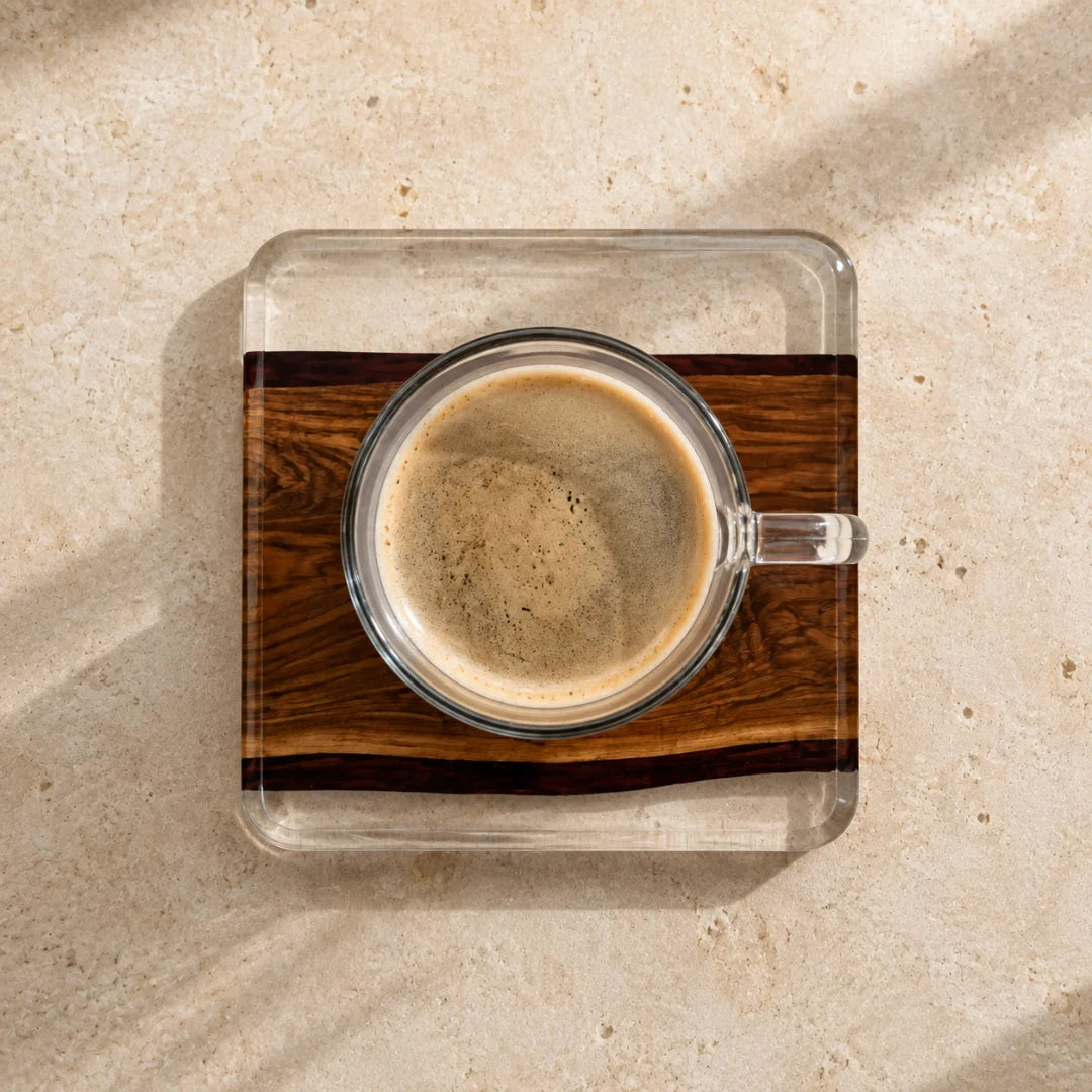 COA05 Clear Window crystal clear epoxy coaster with handcrafted resin and natural-grain detail