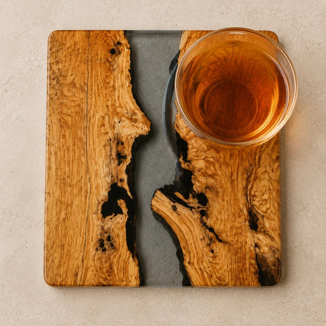COA09 Black Rift Smoky Gray epoxy coaster with handcrafted resin and natural-grain detail