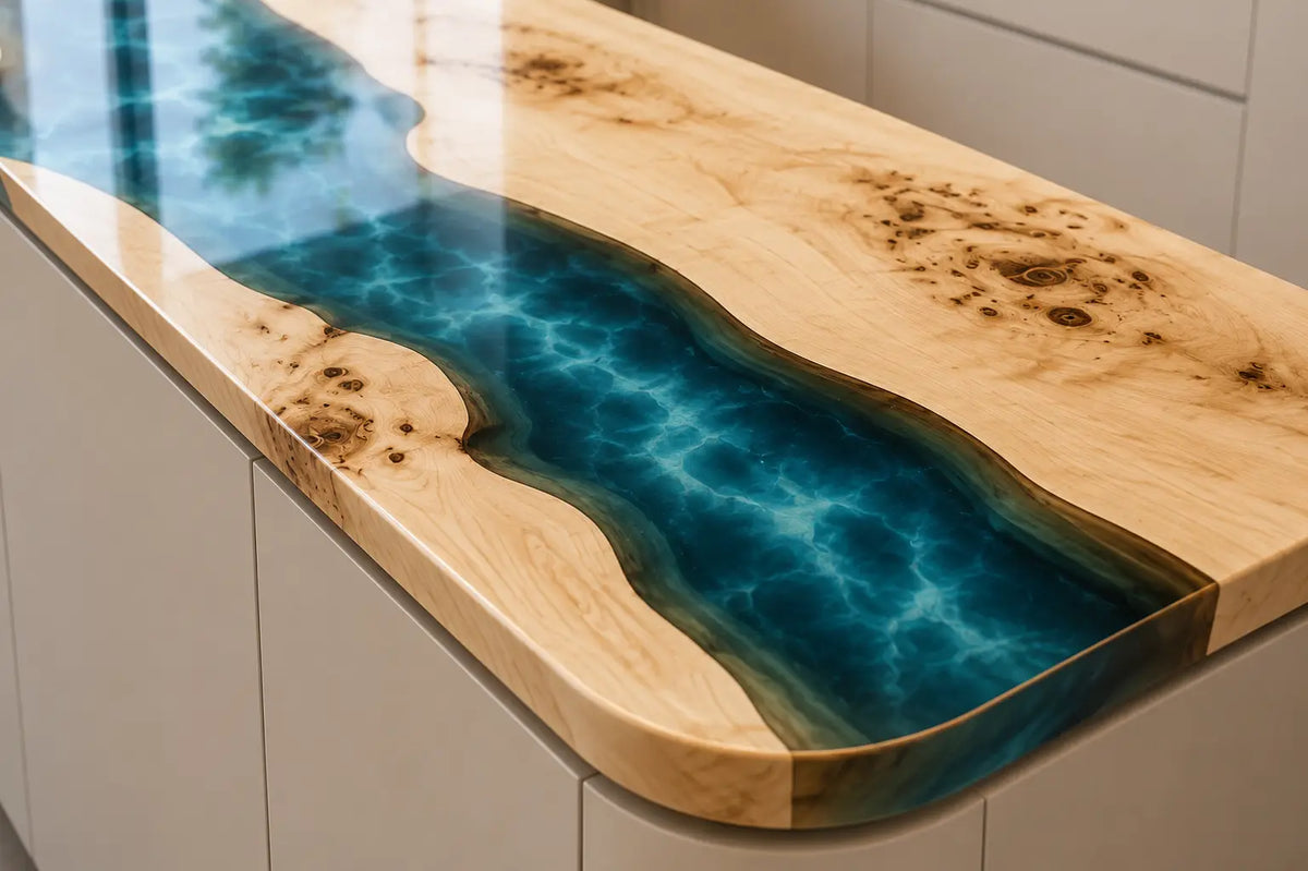 Coastal Arc Turquoise Blue Poplar Wood Epoxy Countertop CPT01