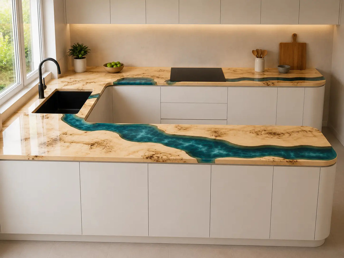 Coastal Arc Turquoise Blue Poplar Wood Epoxy Countertop CPT01