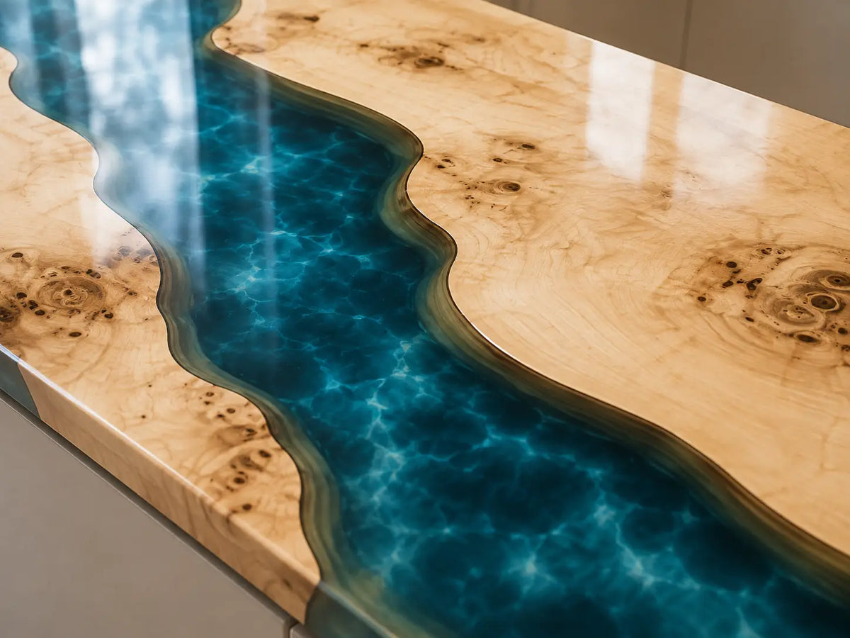 Coastal Arc Turquoise Blue Poplar Wood Epoxy Countertop CPT01