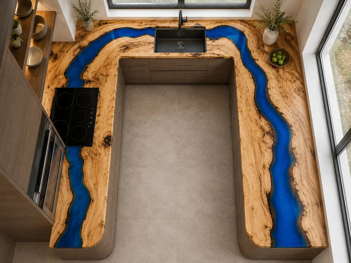 Cobalt Bend Cobalt Blue Poplar Wood Epoxy Countertop CPT02