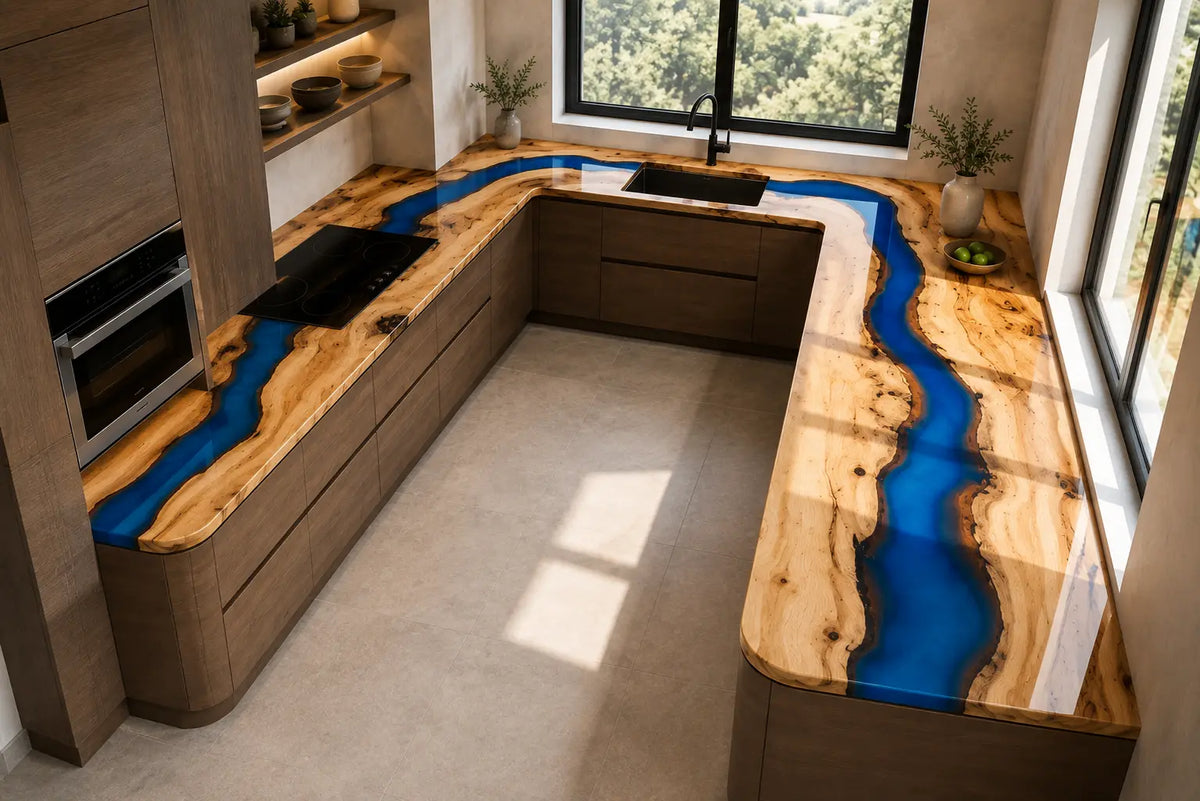 Cobalt Bend Cobalt Blue Poplar Wood Epoxy Countertop CPT02