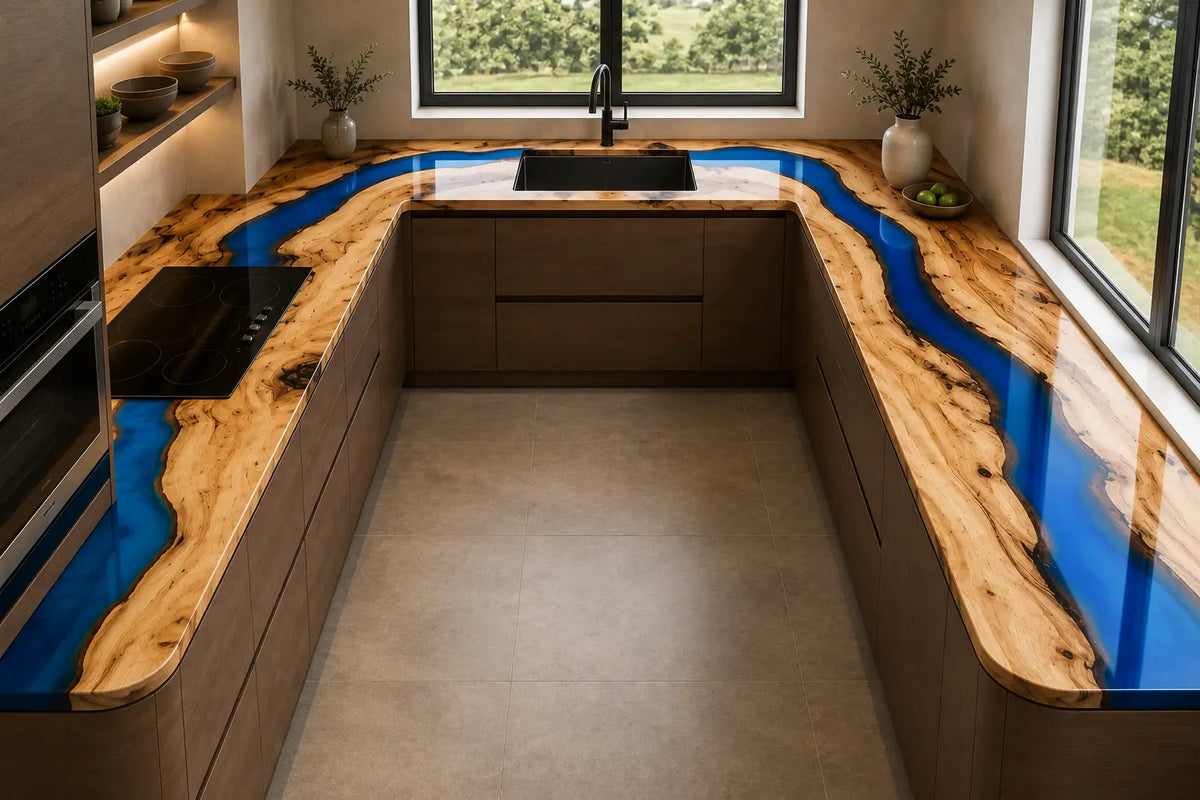 Cobalt Bend Cobalt Blue Poplar Wood Epoxy Countertop CPT02