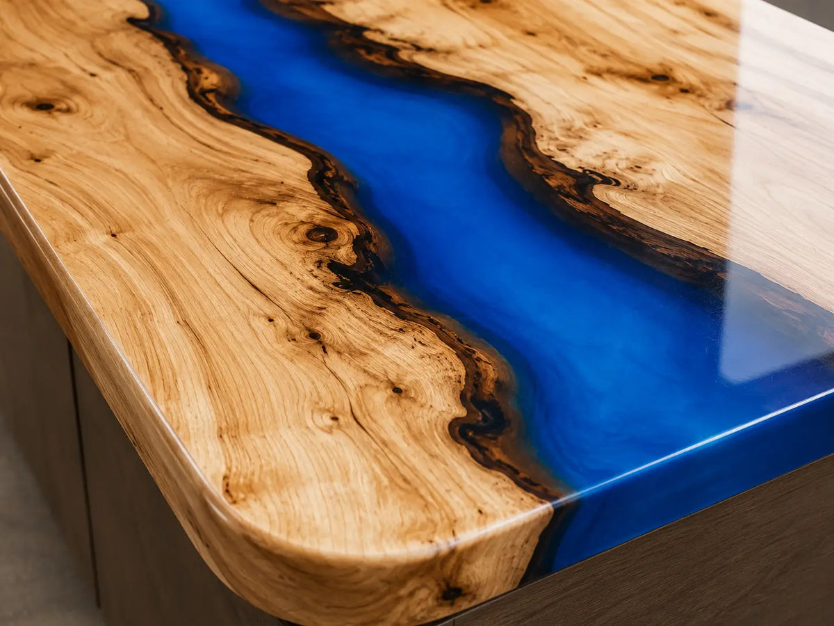 Cobalt Bend Cobalt Blue Poplar Wood Epoxy Countertop CPT02