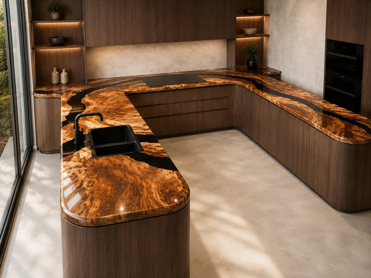 Obsidian Canyon Black Walnut Wood Epoxy Countertop CPT03