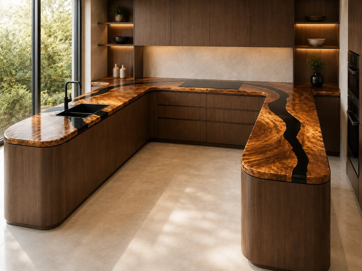 Obsidian Canyon Black Walnut Wood Epoxy Countertop CPT03