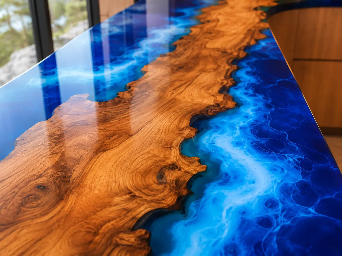 Electric Cove Electric Blue Olive Wood Epoxy Countertop CPT04