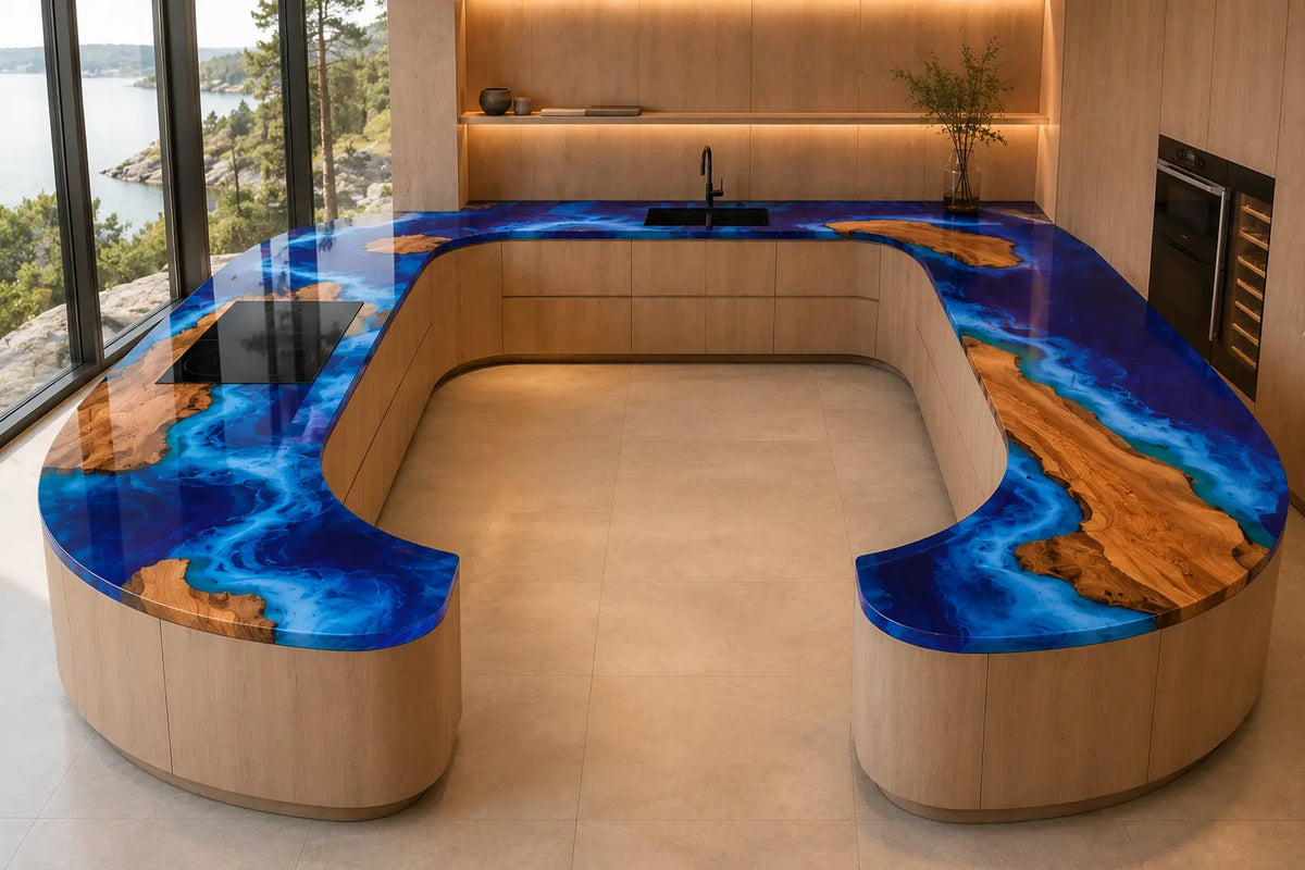 Electric Cove Electric Blue Olive Wood Epoxy Countertop CPT04