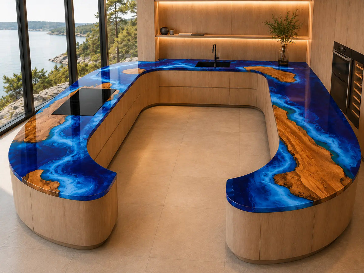 Electric Cove Electric Blue Olive Wood Epoxy Countertop CPT04
