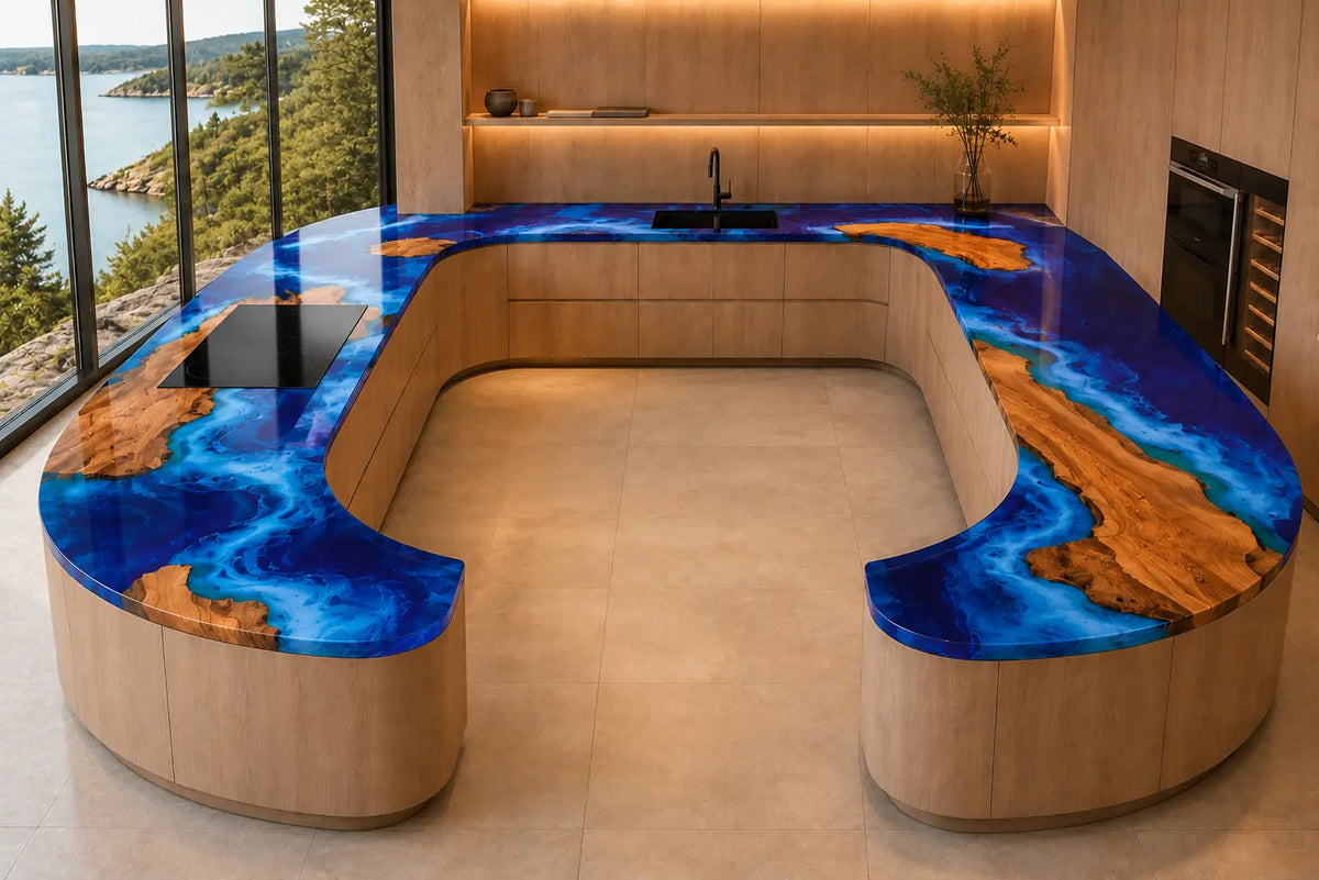 Electric Cove Electric Blue Olive Wood Epoxy Countertop CPT04