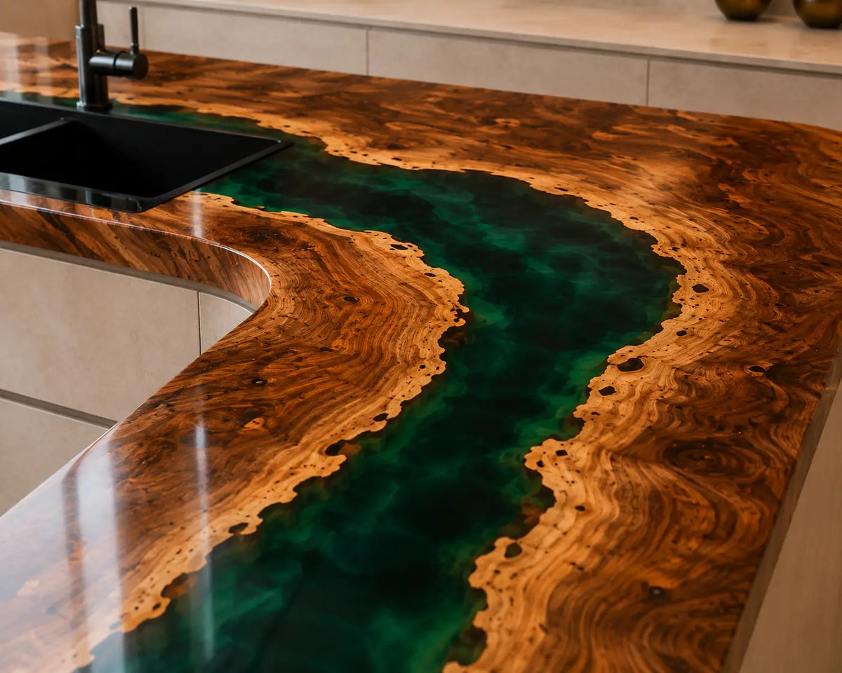 Emerald Haven Emerald Green Walnut Wood Epoxy Countertop CPT05