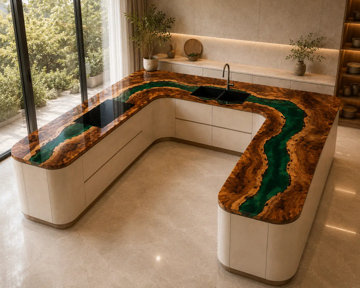 Emerald Haven Emerald Green Walnut Wood Epoxy Countertop CPT05