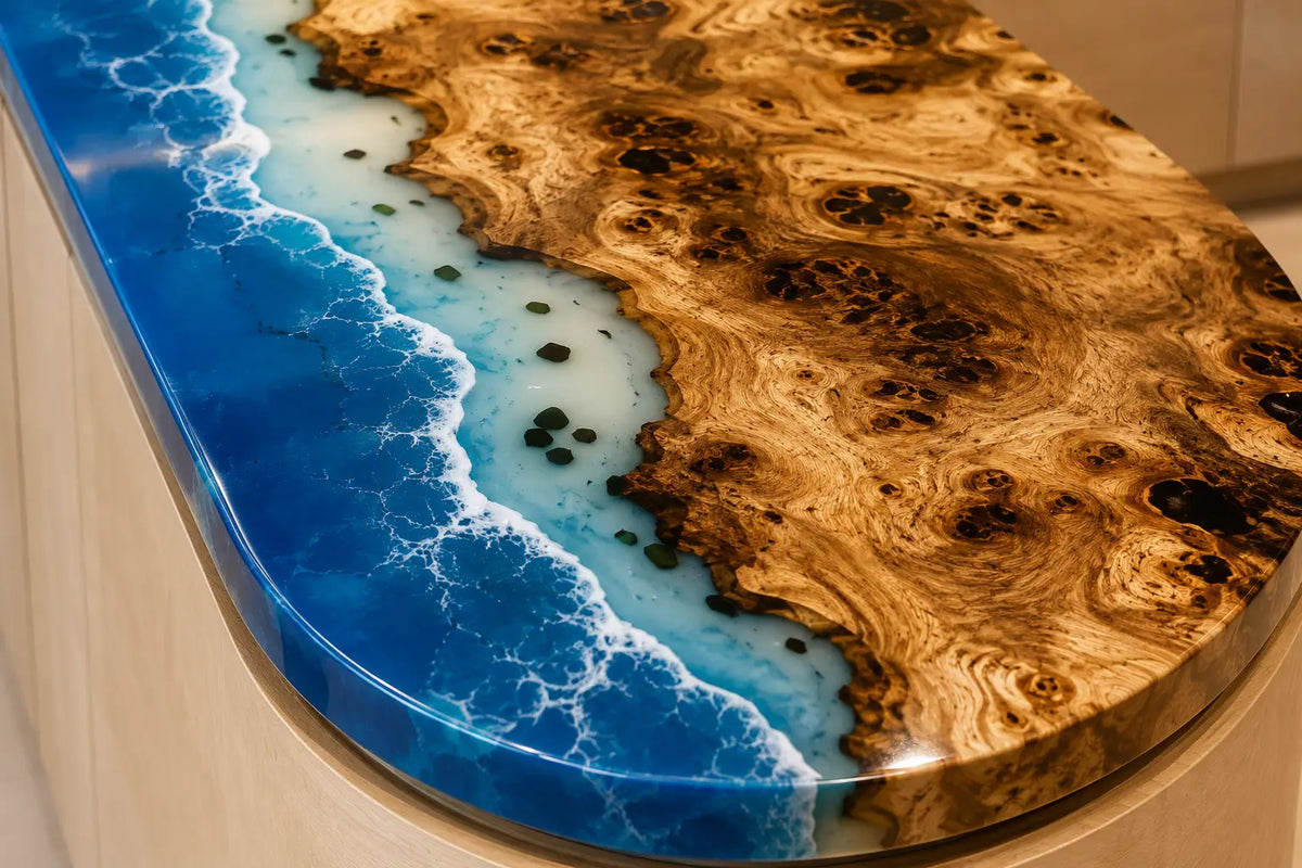 Blue Lagoon Ocean Blue Poplar Wood Epoxy Countertop CPT06