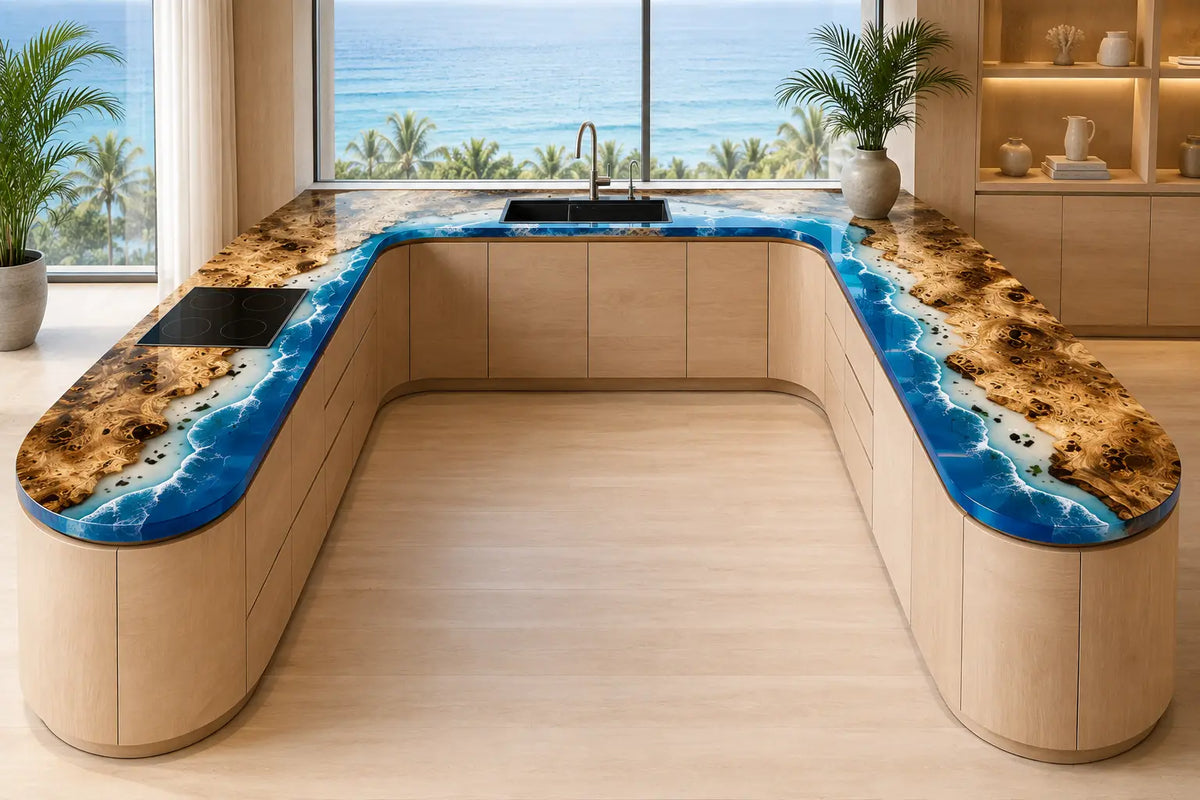 Blue Lagoon Ocean Blue Poplar Wood Epoxy Countertop CPT06