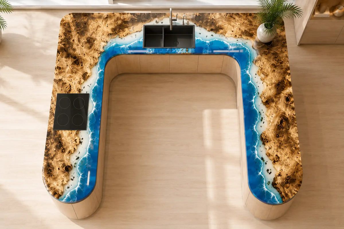 Blue Lagoon Ocean Blue Poplar Wood Epoxy Countertop CPT06