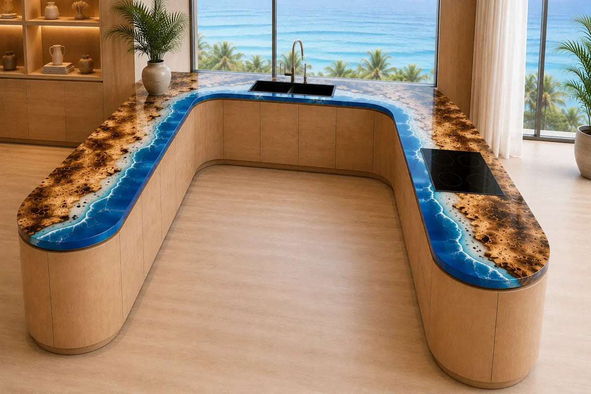 Blue Lagoon Ocean Blue Poplar Wood Epoxy Countertop CPT06