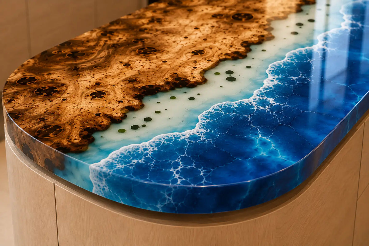 Blue Lagoon Ocean Blue Poplar Wood Epoxy Countertop CPT06
