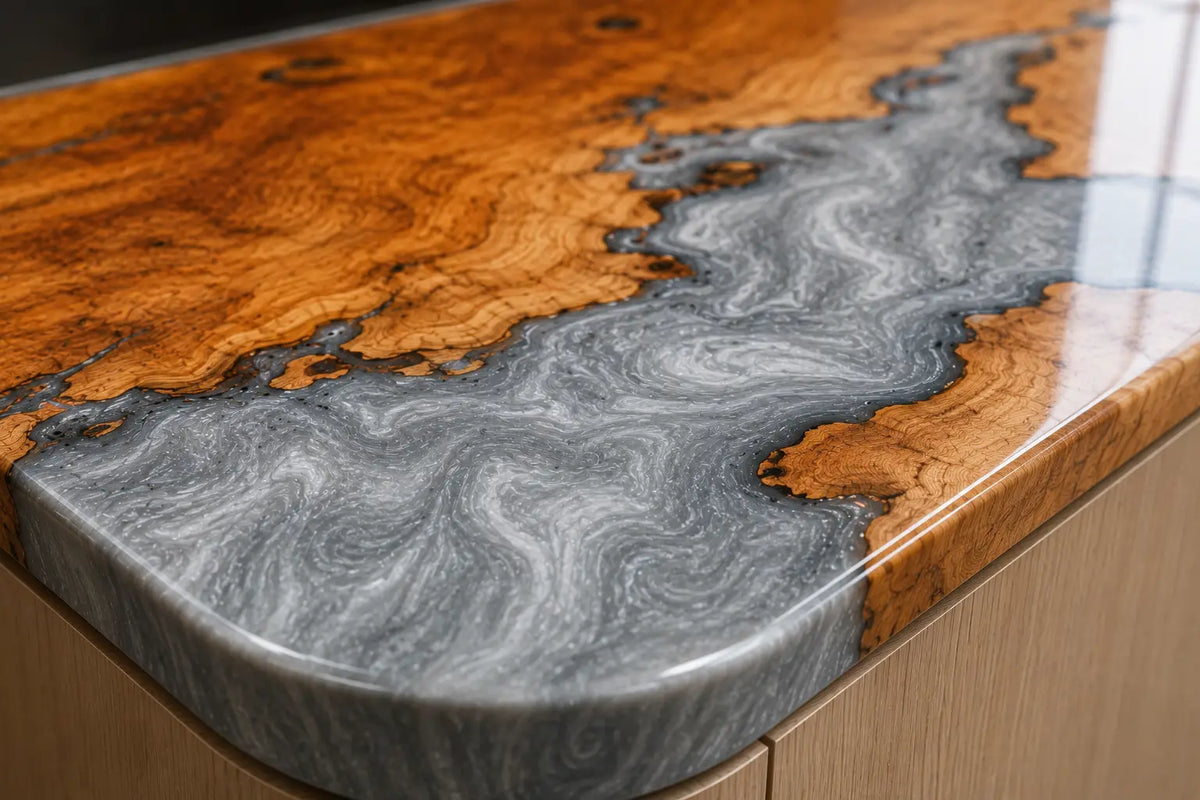 Silver Shore Silver Gray Olive Wood Epoxy Countertop CPT07