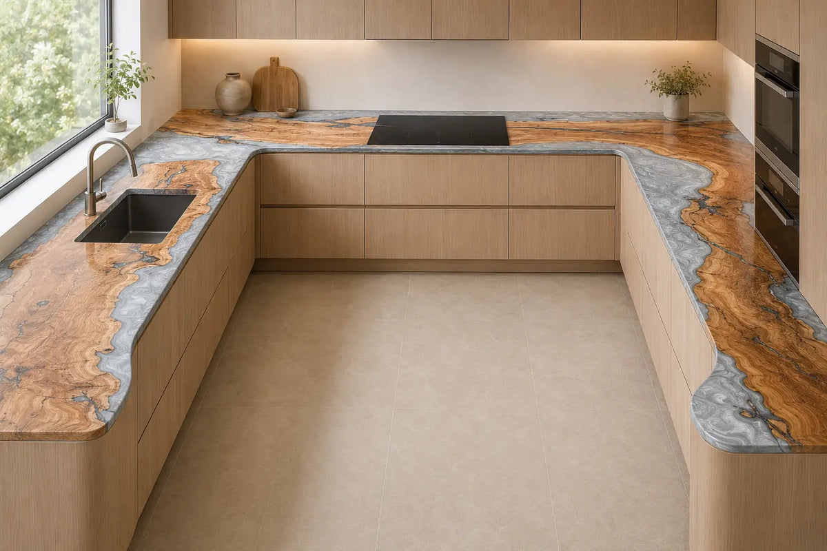 Silver Shore Silver Gray Olive Wood Epoxy Countertop CPT07