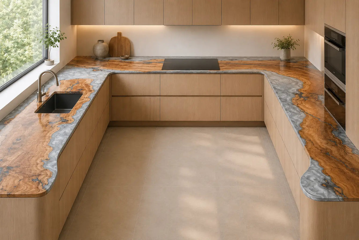 Silver Shore Silver Gray Olive Wood Epoxy Countertop CPT07