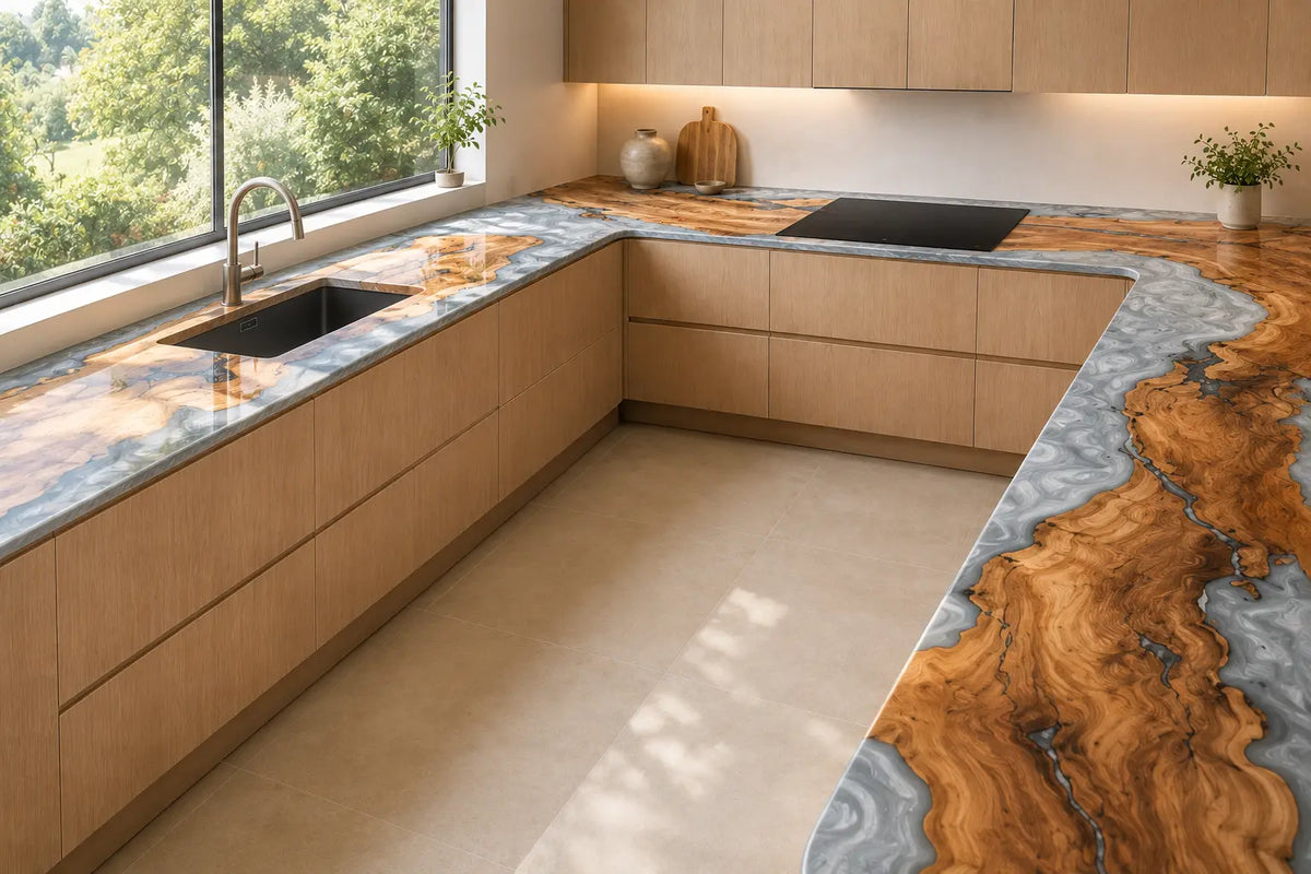 Silver Shore Silver Gray Olive Wood Epoxy Countertop CPT07