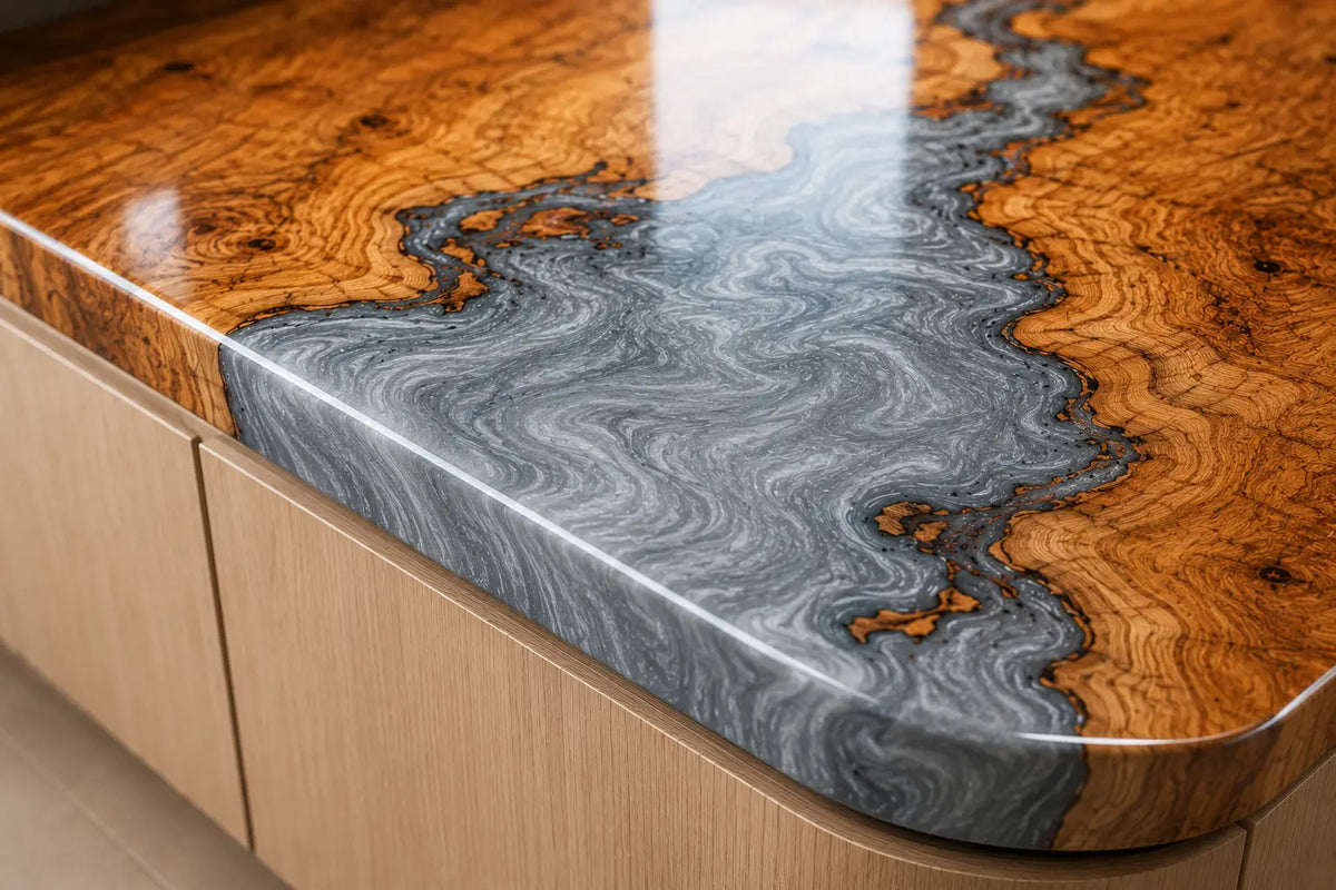 Silver Shore Silver Gray Olive Wood Epoxy Countertop CPT07