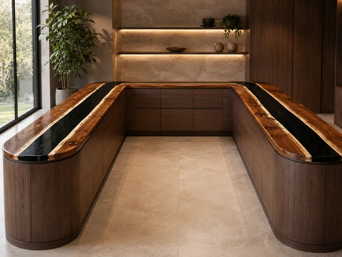 Midnight Circuit Black Walnut Wood Epoxy Countertop CPT08