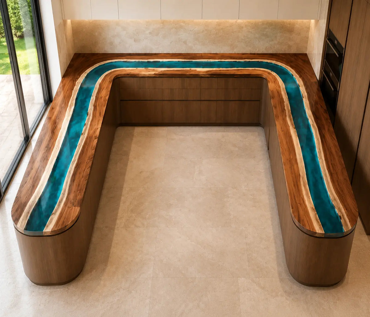 Turquoise Ribbon Turquoise Walnut Wood Epoxy Countertop CPT10
