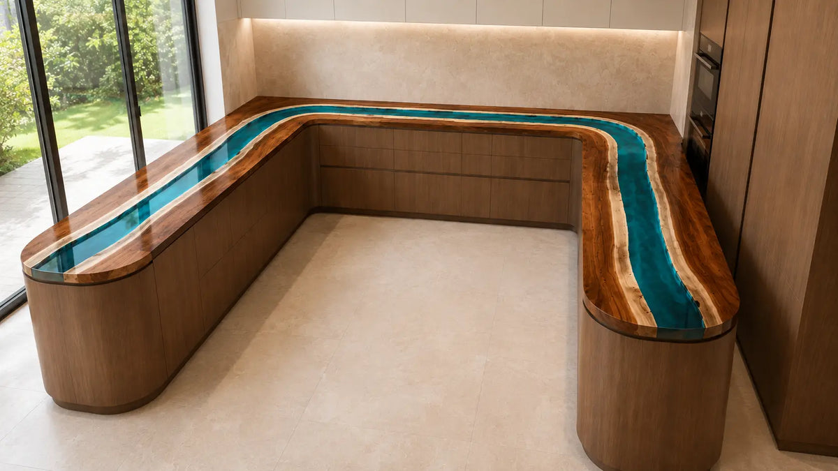Turquoise Ribbon Turquoise Walnut Wood Epoxy Countertop CPT10