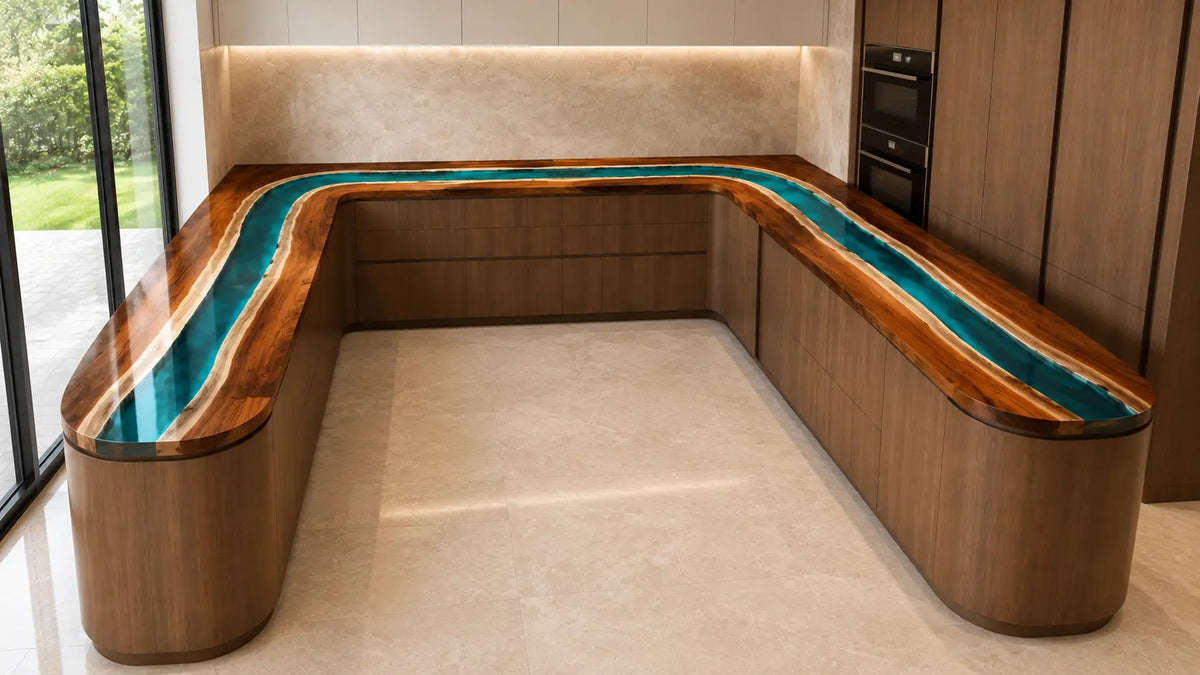 Turquoise Ribbon Turquoise Walnut Wood Epoxy Countertop CPT10