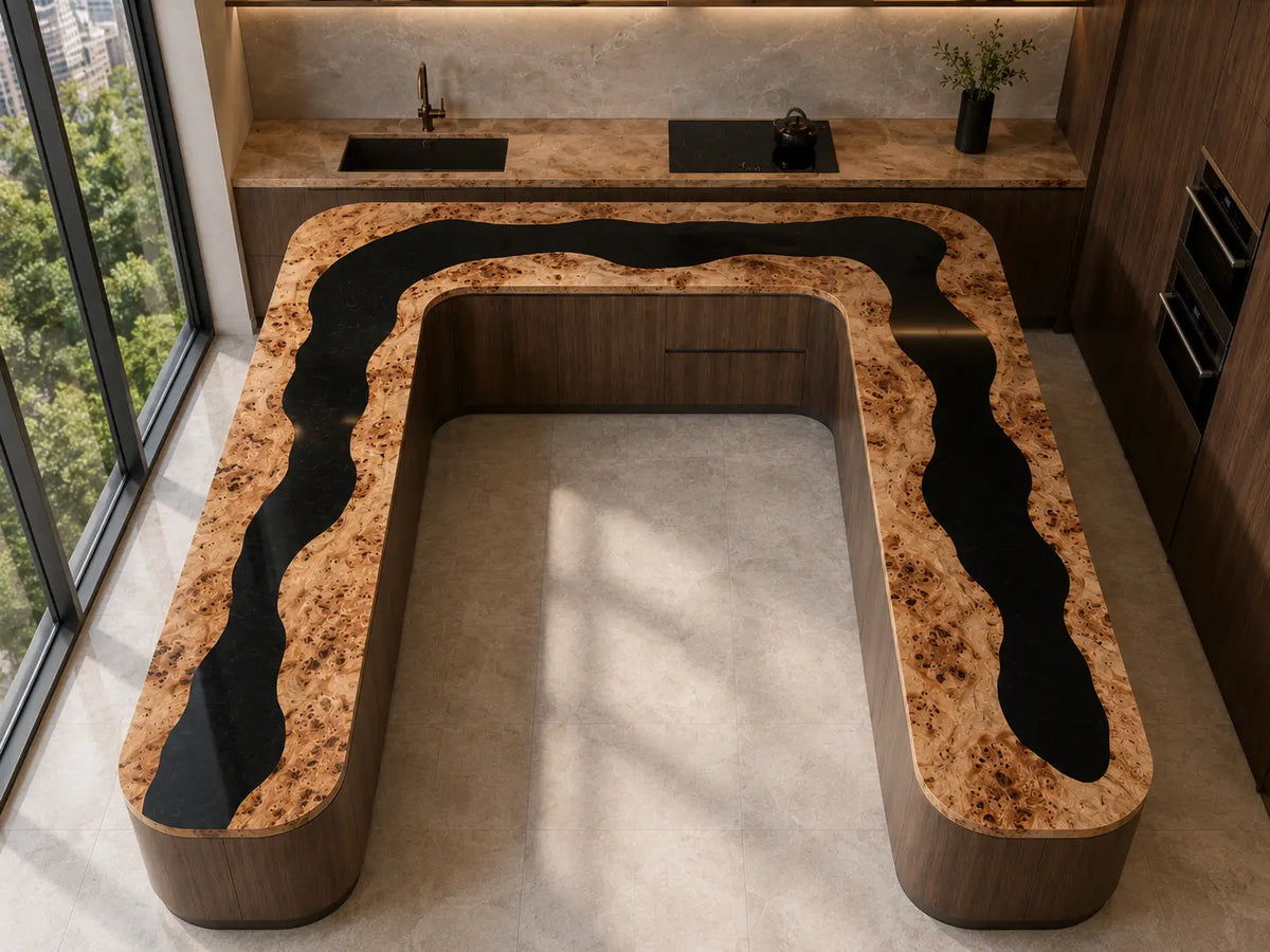 Obsidian Fjord Black Poplar Wood Epoxy Countertop CPT11